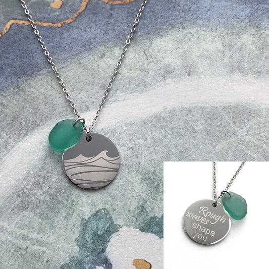 Green Beach Glass Necklace with Charm