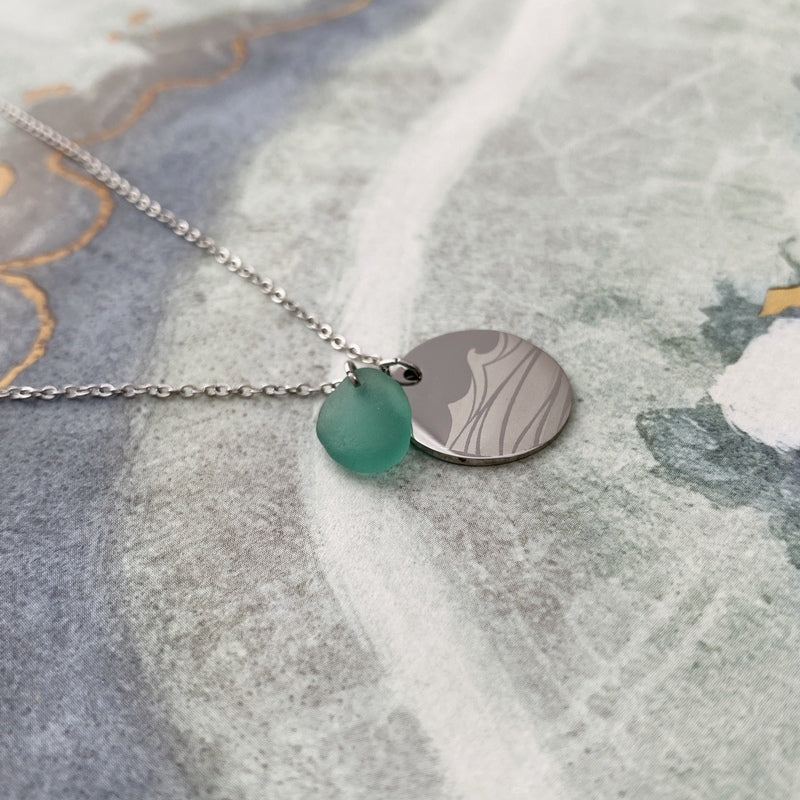 Green Beach Glass Necklace with Charm